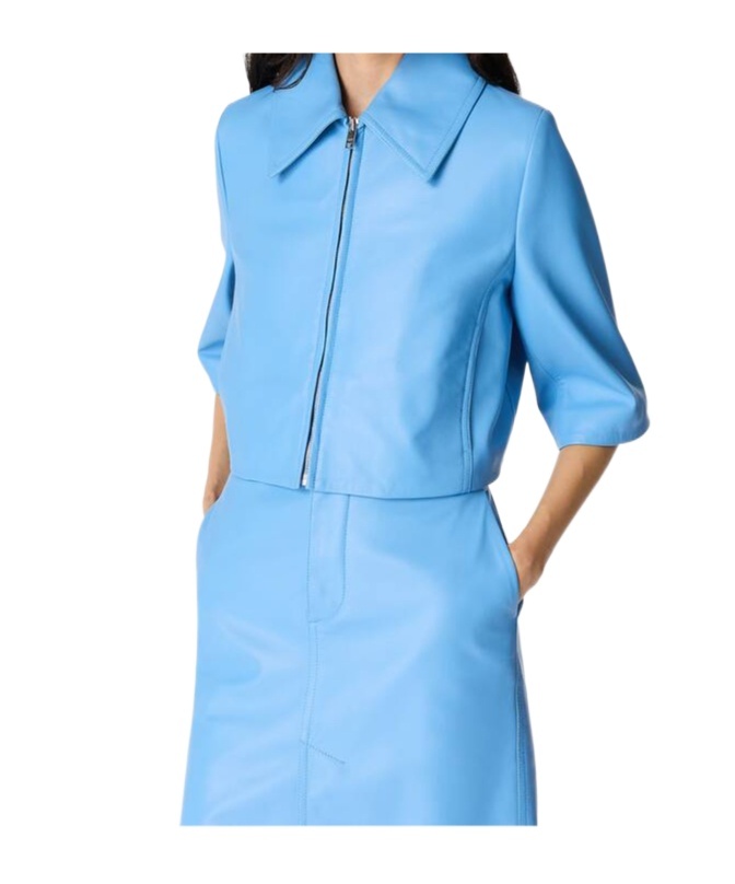 Bottega Veneta Leather Cropped Jacket In Blue