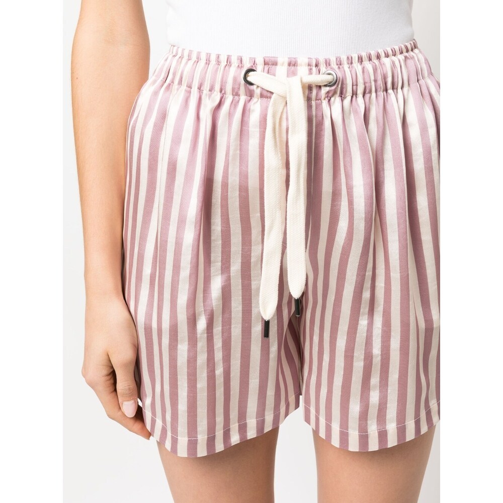 Brunello Cucinelli Striped Drawstring Mini Shorts In Pink
