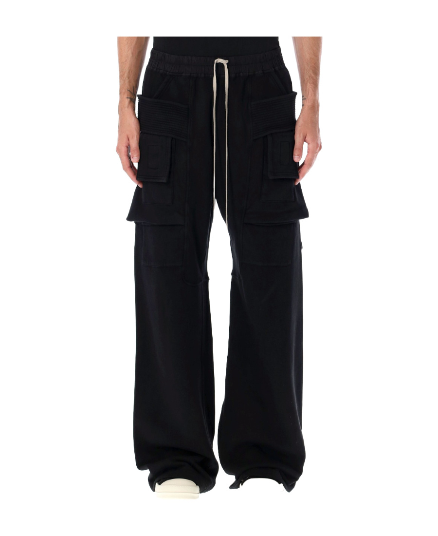 Rick Owens Drkshdw Creatch Wide-leg Cotton-blend Canvas Drawstring Cargo Trousers In Black