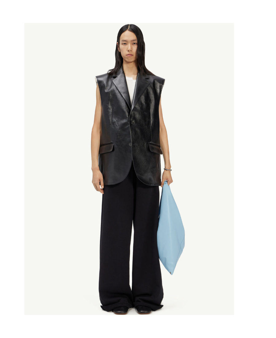 Mm6 Maison Margiela Leather Vest Sleeveless Flap Pockets In Black