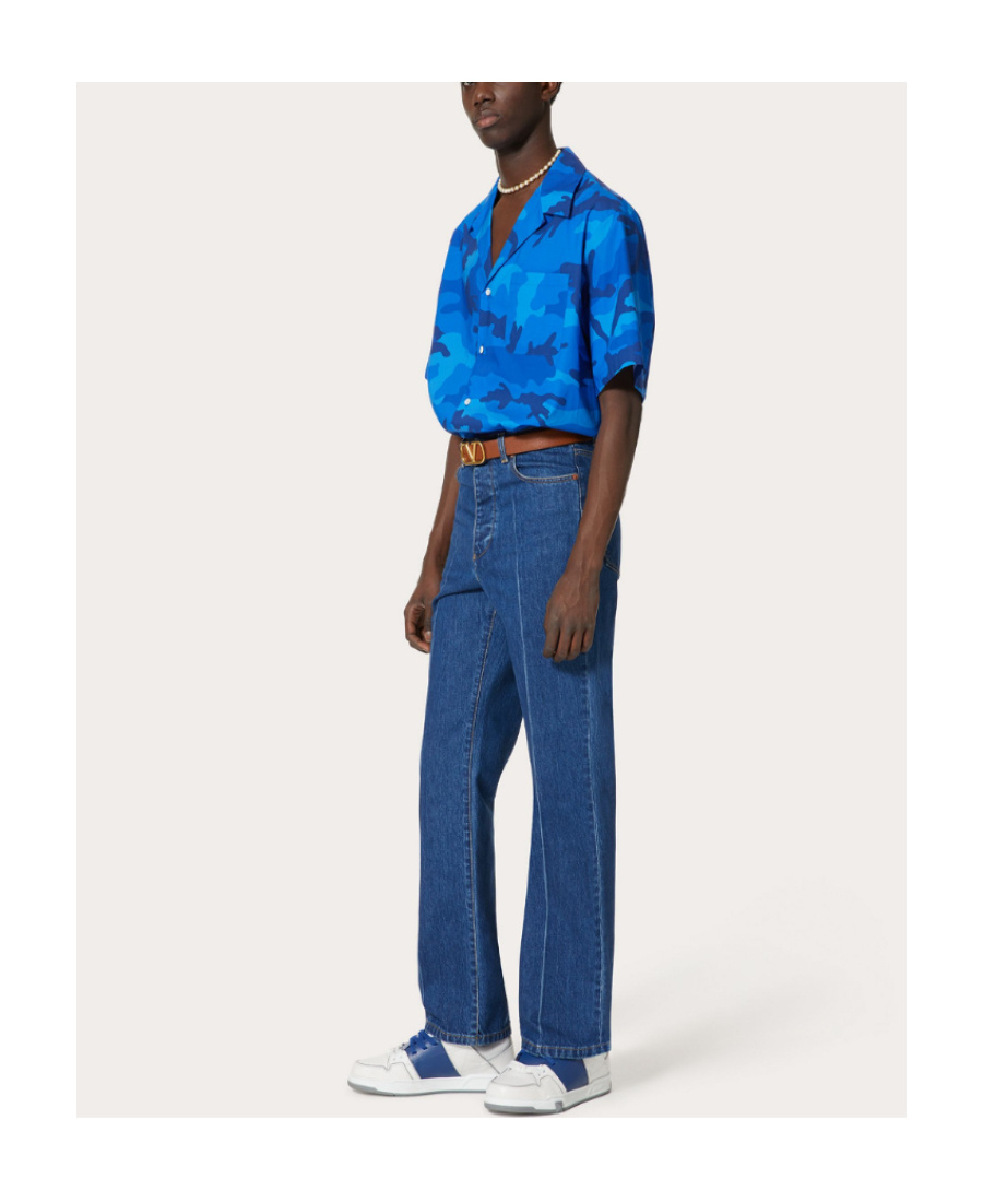 Valentino Camouflage Print Short-sleeved Shirt In Blue