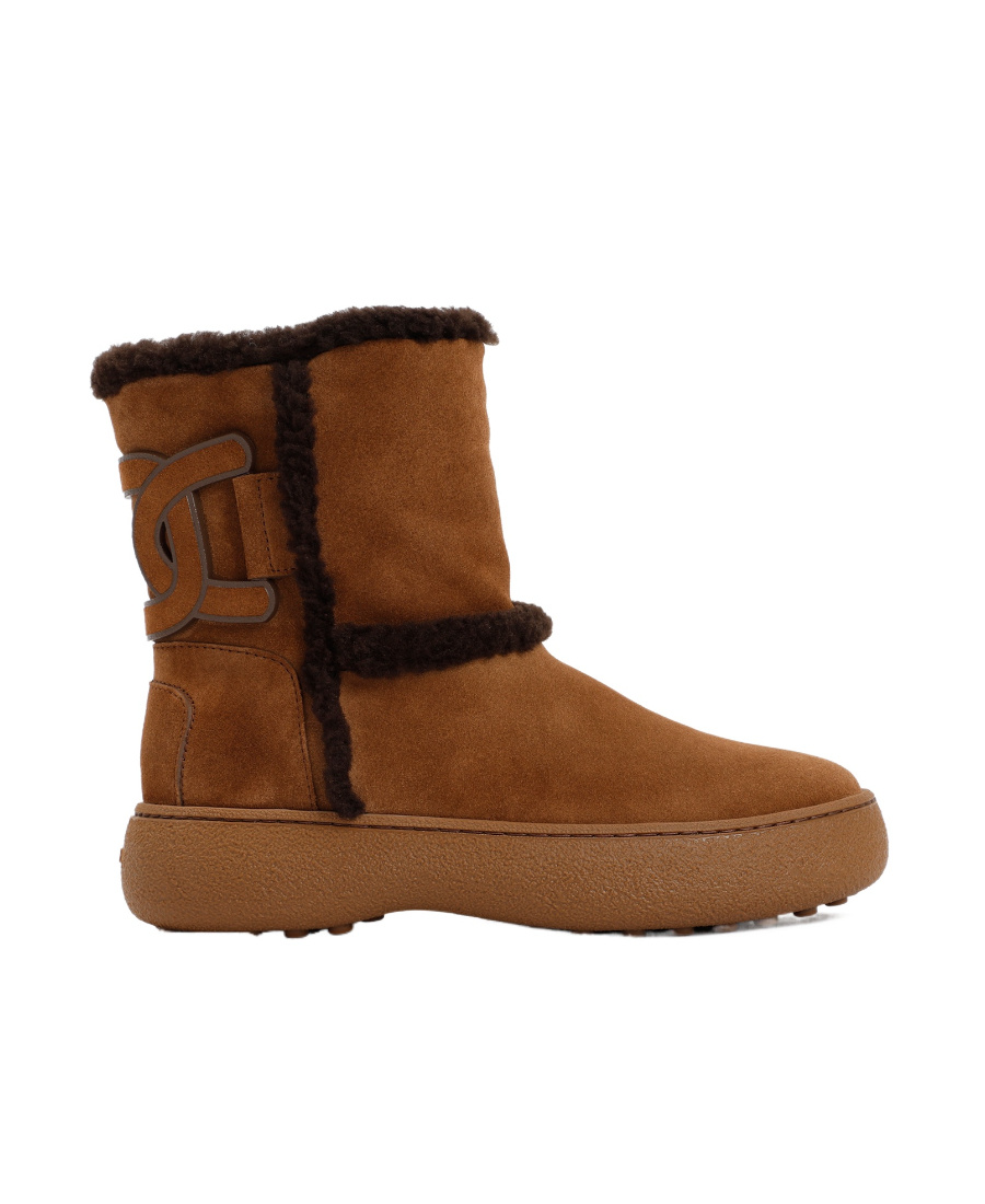 Shop Tod's Shearling-trim Suede Boots In Brown