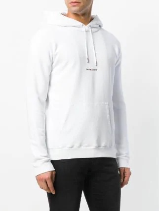 Saint Laurent Signature Logo Cropped Hooded Sweatshirt In White