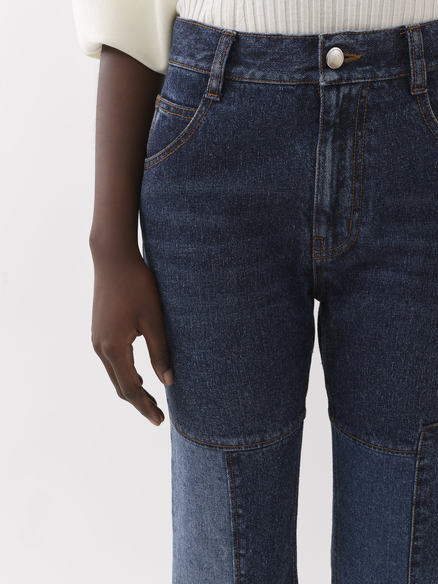 Chloé Patchwork Cropped Flared Jeans In Black