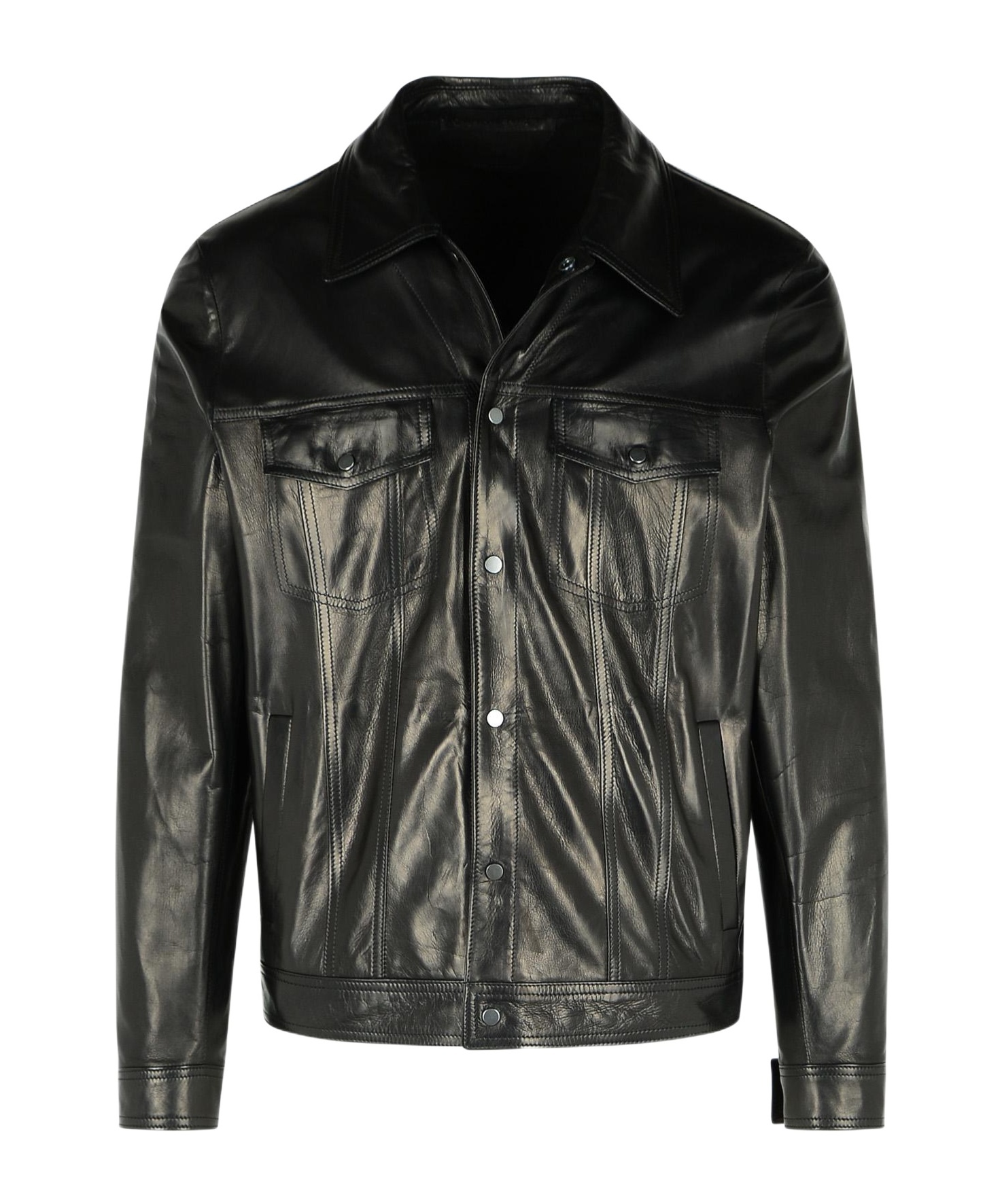 Salvatore Santoro Press Stud Leather Shirt Jacket In Black