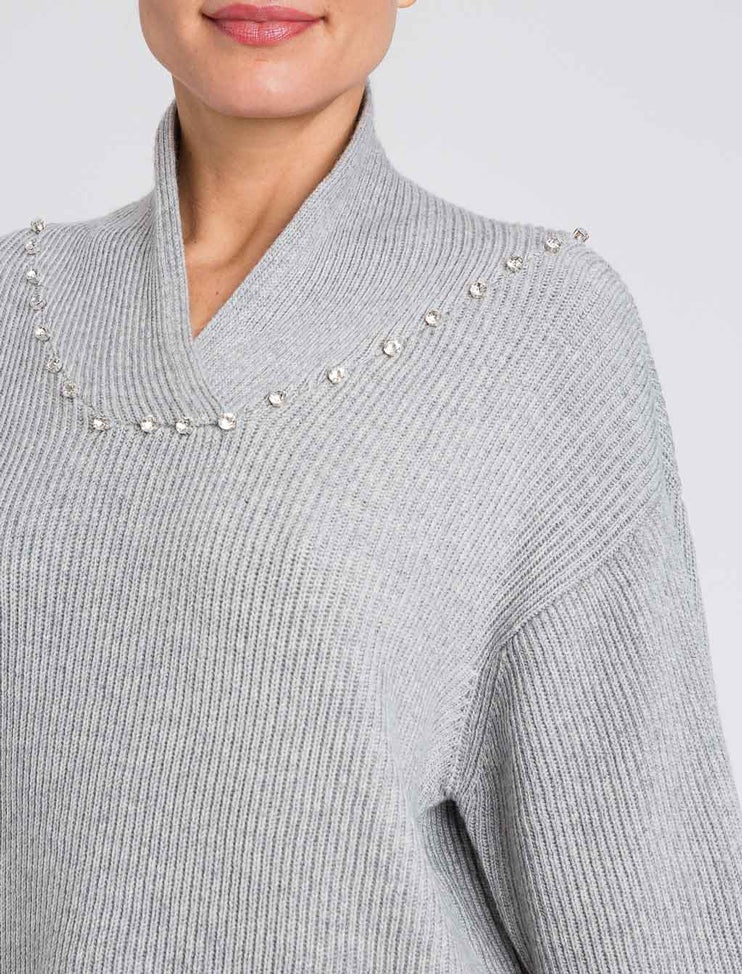 Twinset Embellished-collar Sweater In Gray