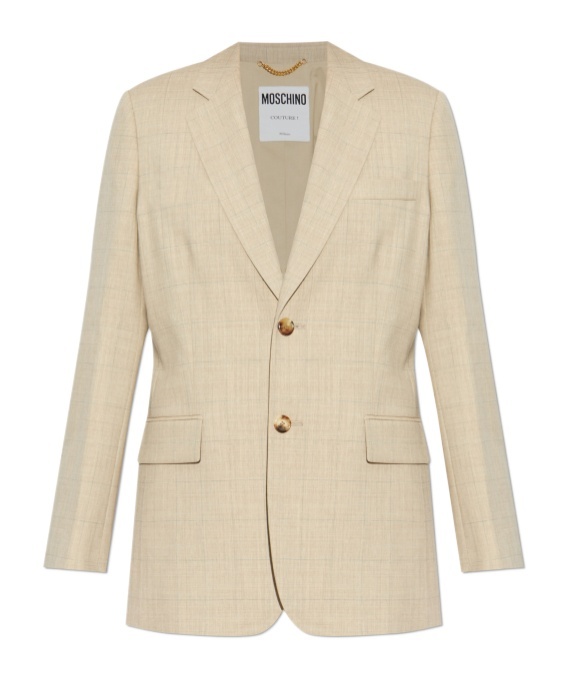 Moschino Check Pattern Wool Blazer In Neutral