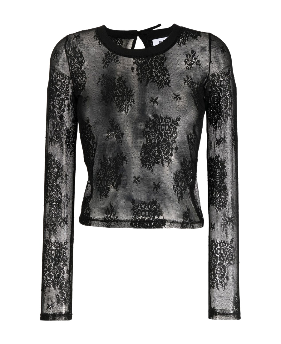 Gcds Semi-sheer Lace Top In Black
