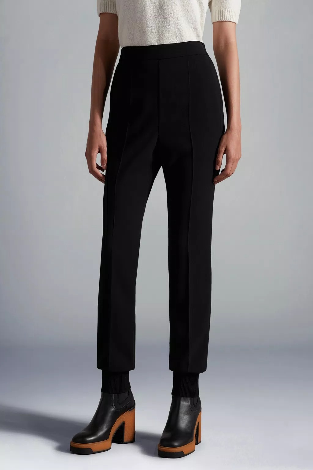 Shop Moncler Crêpe Trousers In Black