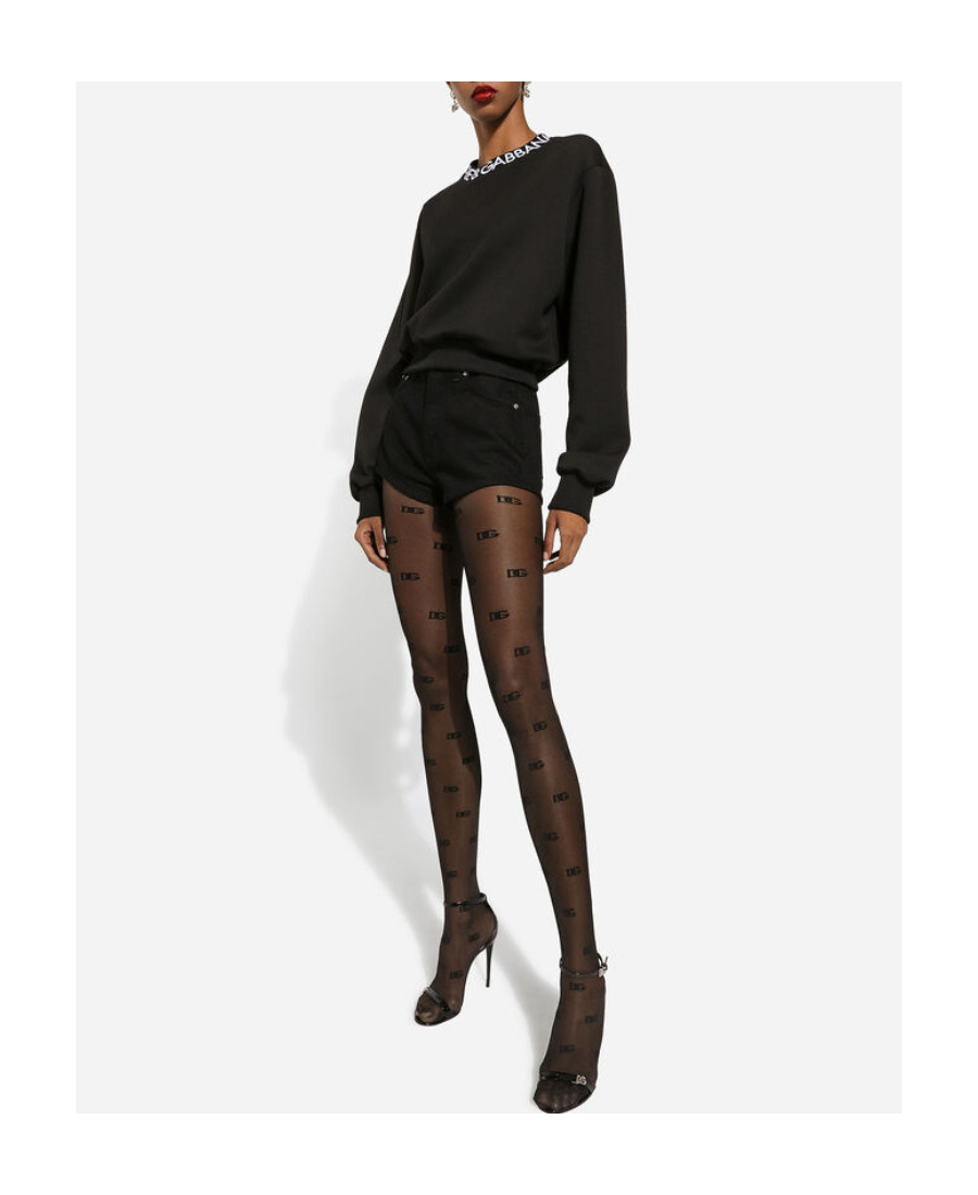 Dolce & Gabbana Logo Plaque High-waist Denim Shorts In Black