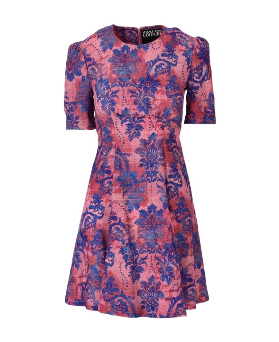 Versace Jeans Floral-print Flared Mini Dress In Pink