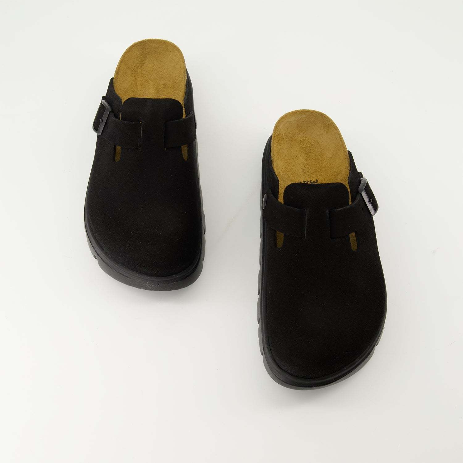 Birkenstock Boston Chunky Suede Leather Sandal In Black In Nero