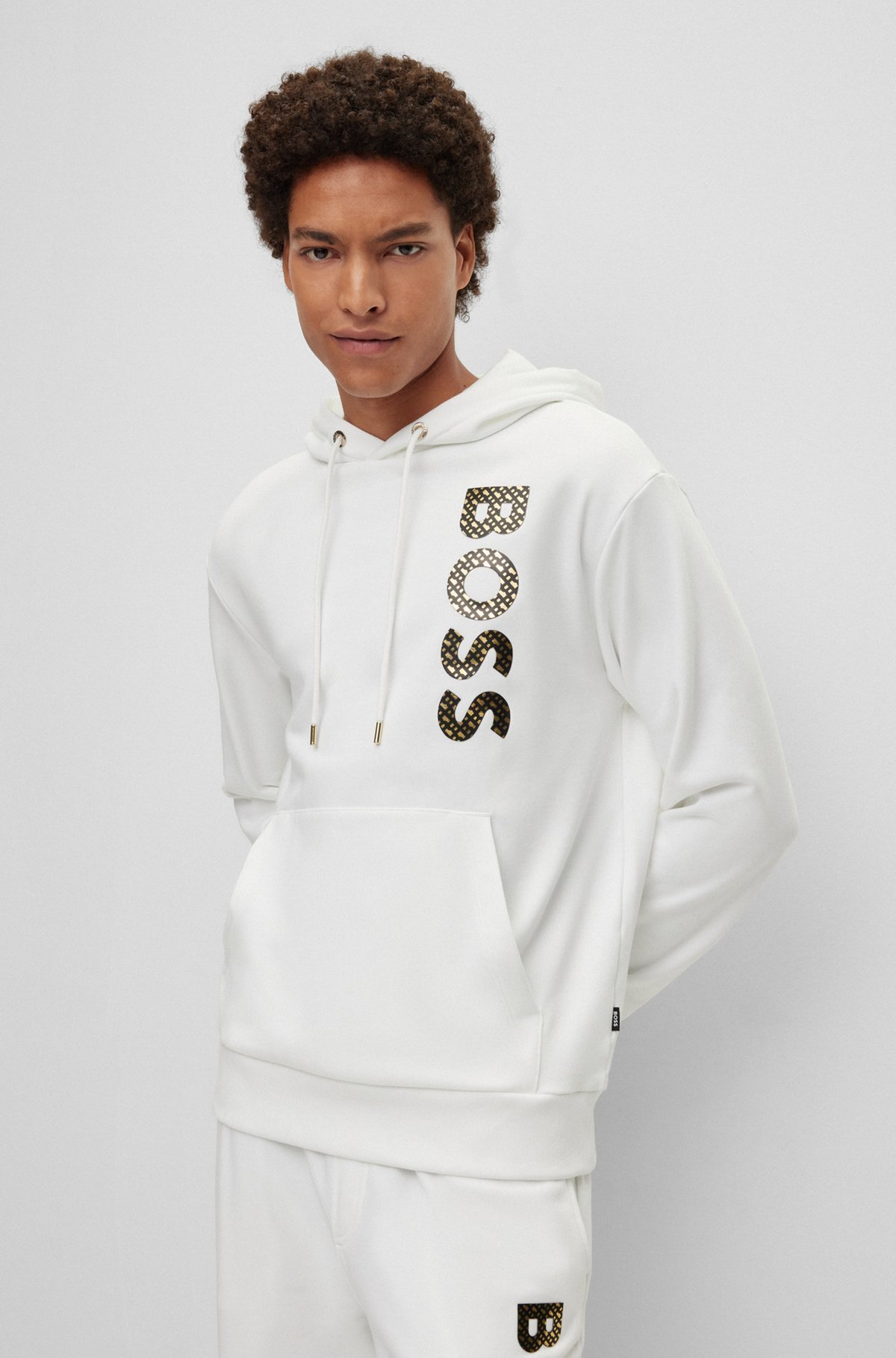 Hugo Boss Logo-print Cotton Hoodie In White