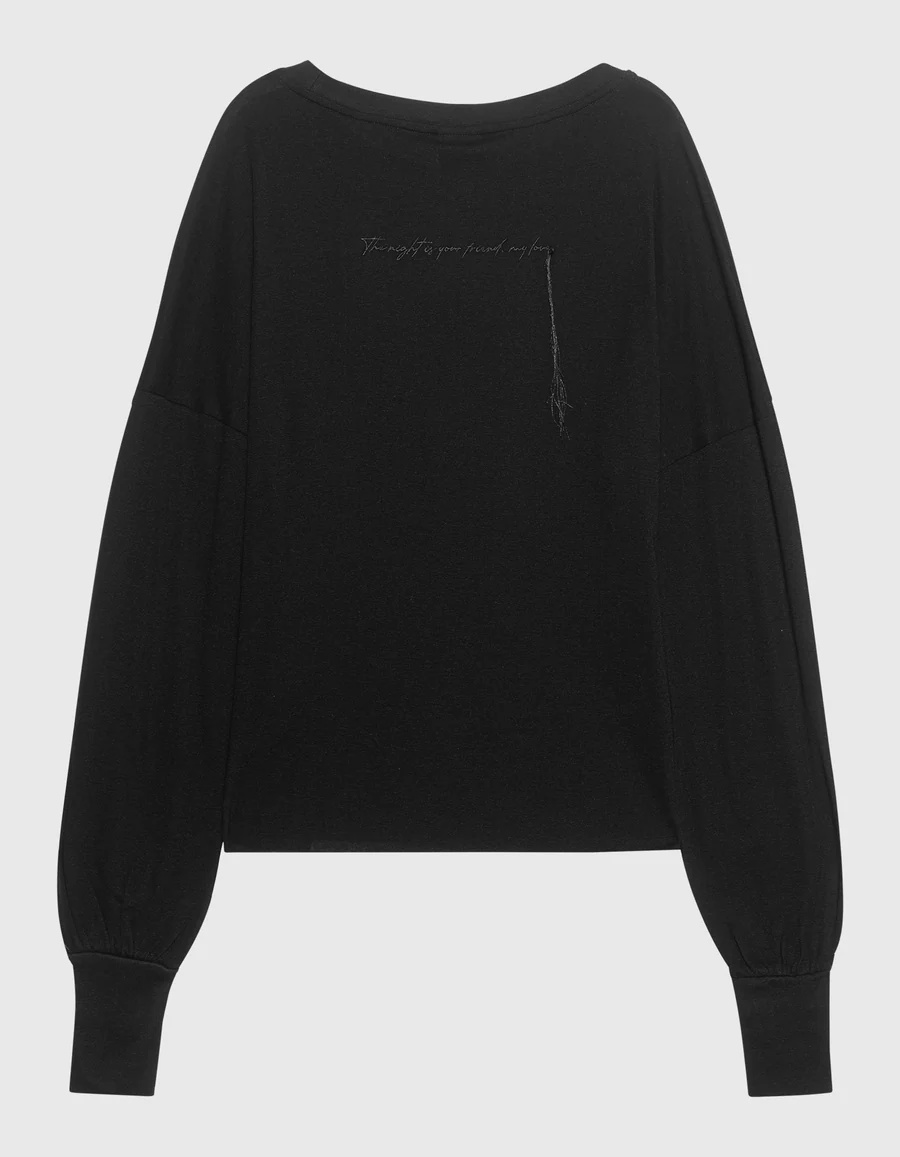 Thom Krom Oversize Longsleeve Mit Besticktem Wording Und Faden-detail In Black