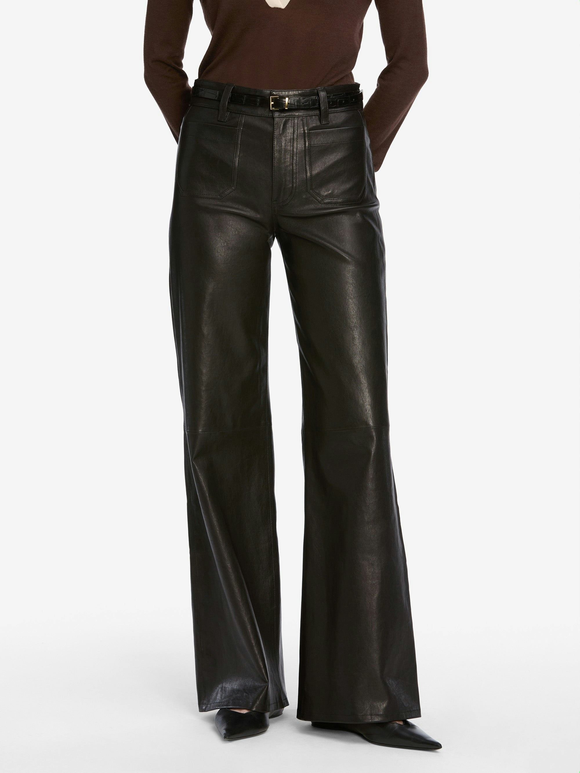 Frame High-waisted Flared Casual Pants In Brown