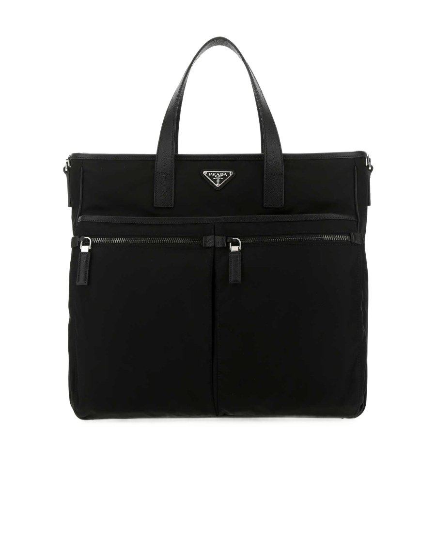 Prada Logoed Tote Bag In Black