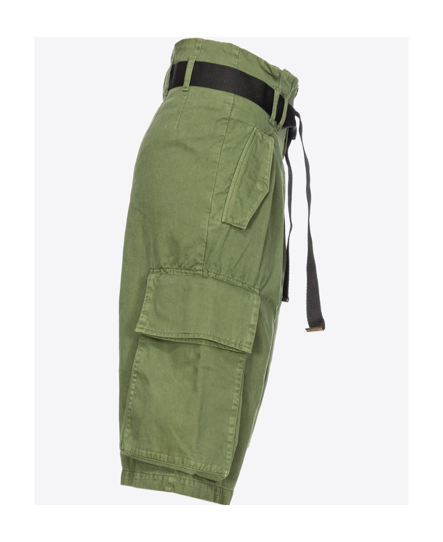 Pinko Belted Cotton Cargo Shorts In Green