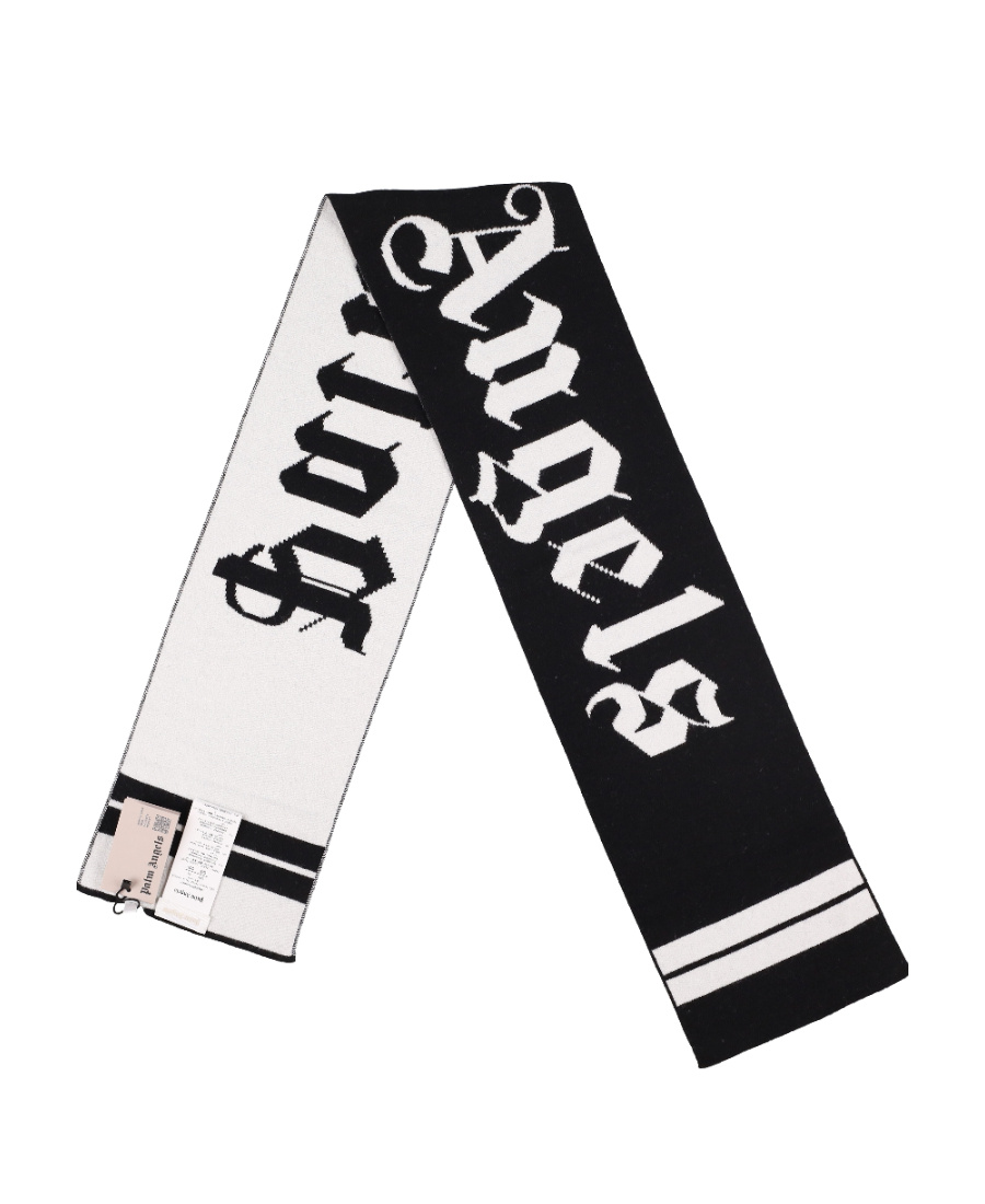 Palm Angels Kids Logo Intarsia Scarf In Black