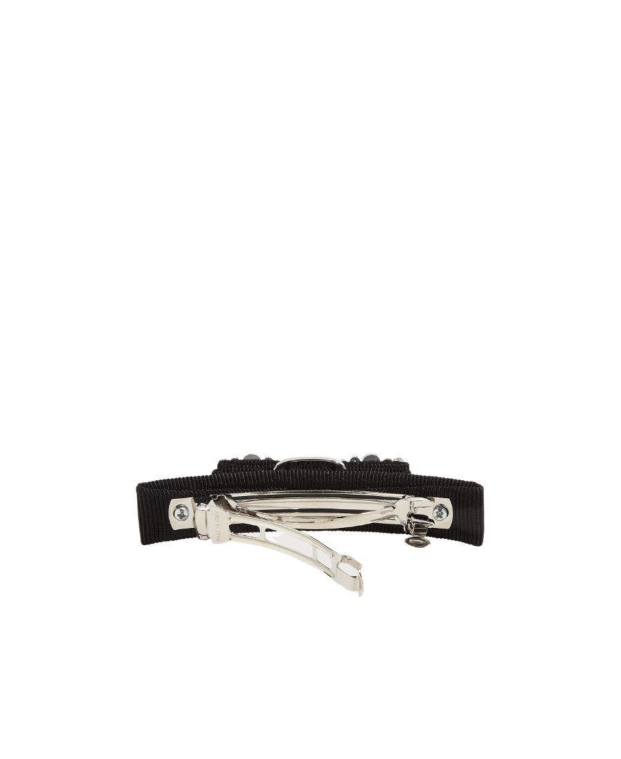 Ferragamo Crystal Embellished Rectangular Hair Clip In Black