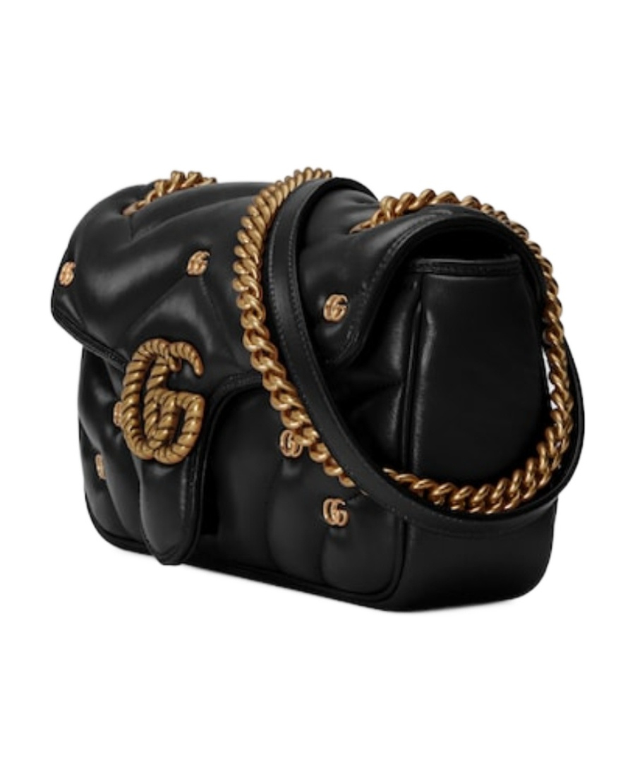 Gucci Small Gg Marmont Leather Shoulder Bag In Black
