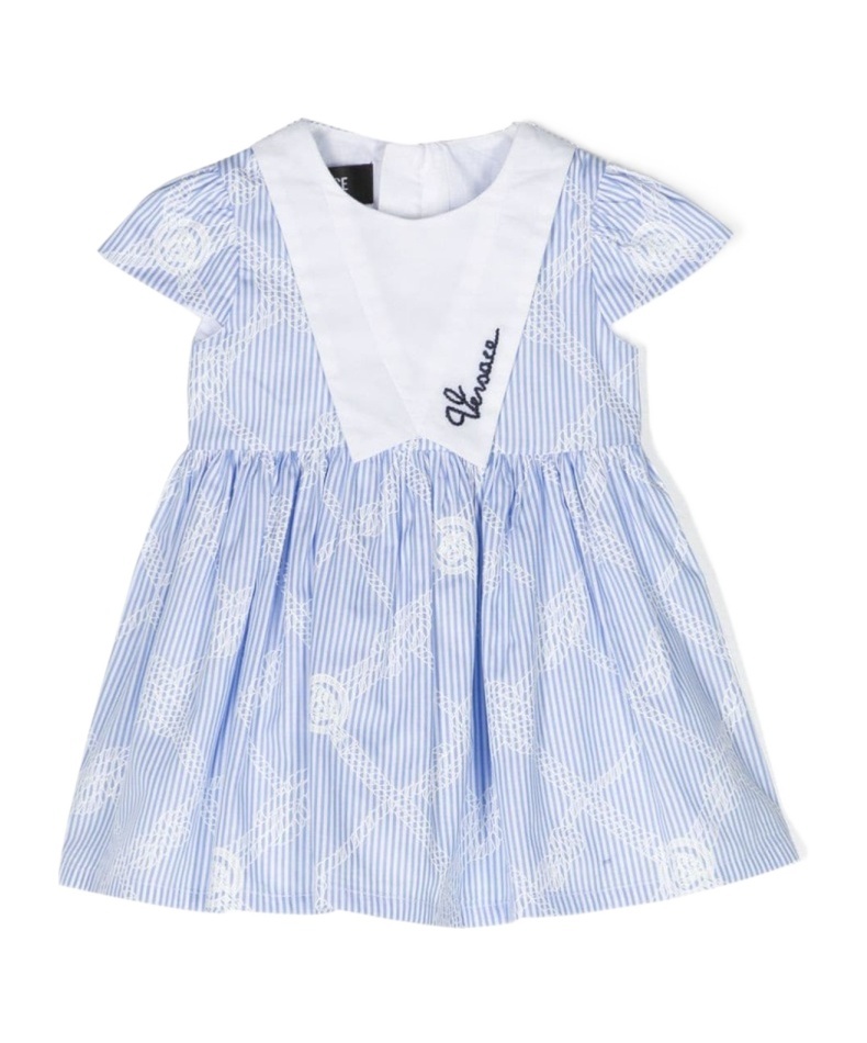 Versace Striped Poplin Dress In Blue