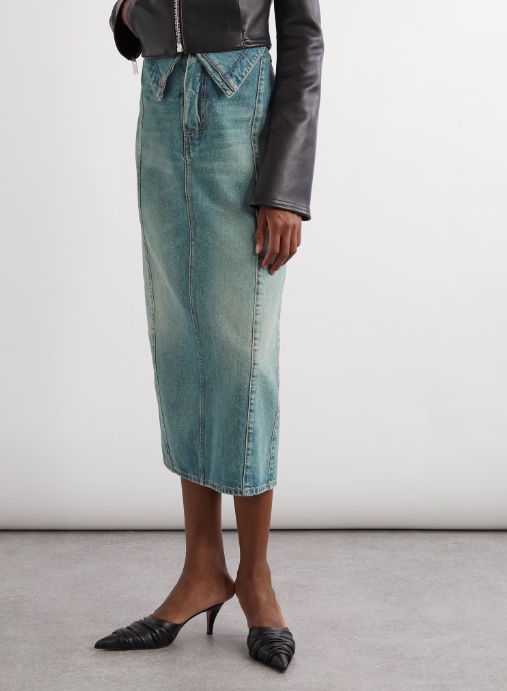 Shop Alexander Mcqueen Denim Midi Skirt In Green