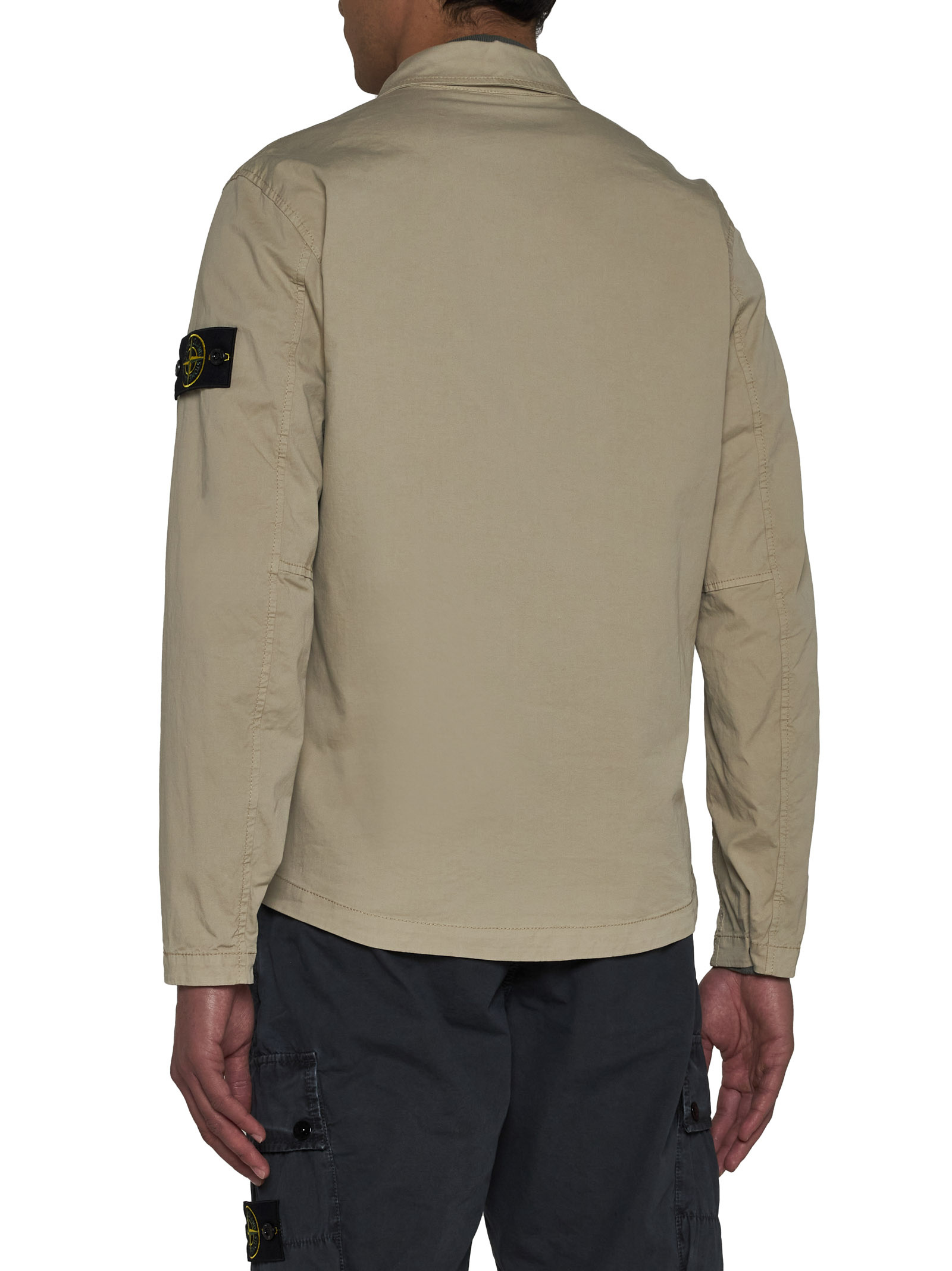 Stone Island Compass-badge Zip-up Shirt Jacket In Nude