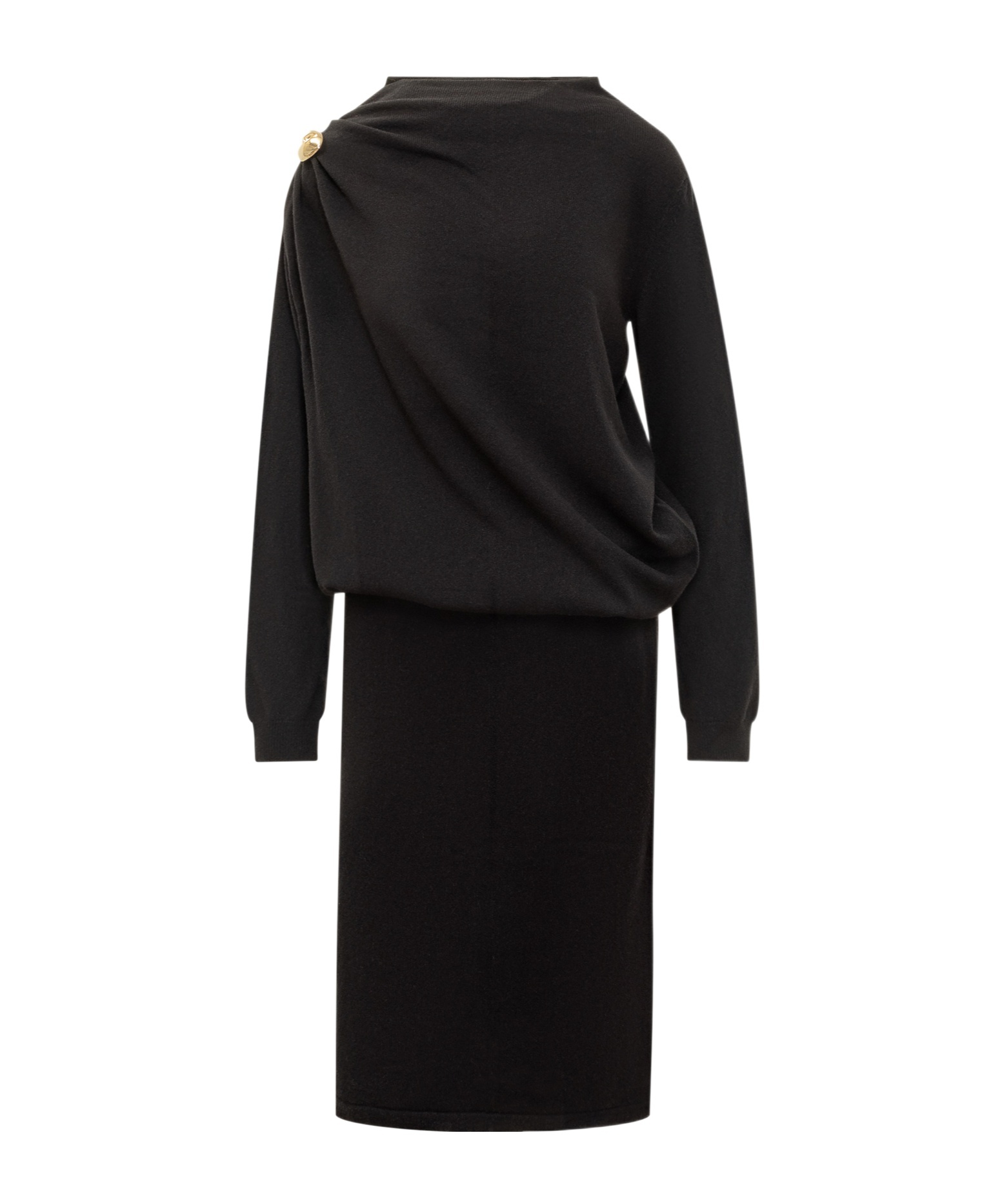 Fabiana Filippi Fitted Midi Dress With Draped Bodice And Gold Detail In Black