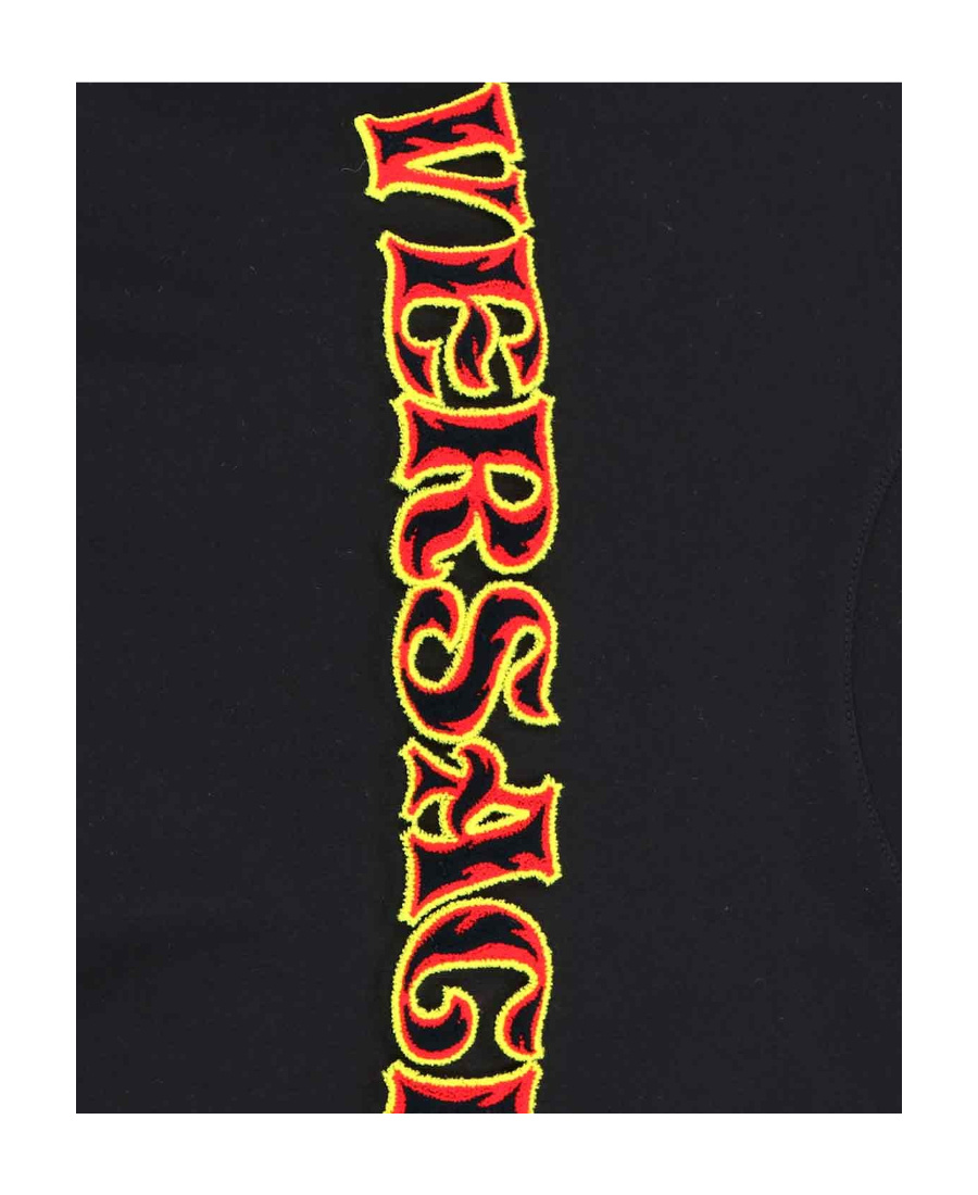 Versace Crew Neck Embroidered Design Short Sleeves In Black