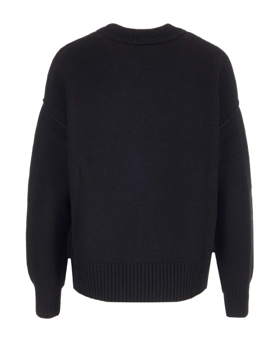Ami Alexandre Mattiussi Ami Paris Wool Sweater With Heart Intarsia Design In Black