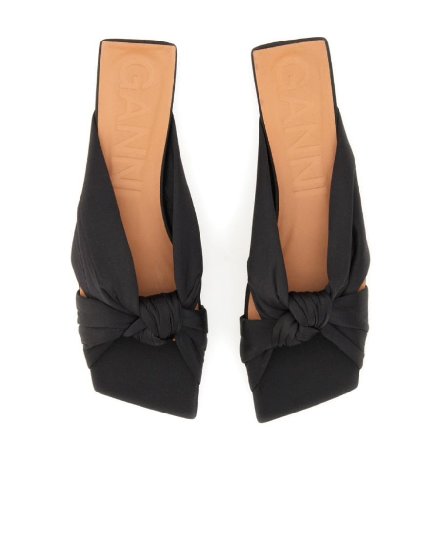 Ganni 20mm Open-toe Satin Slides In Black