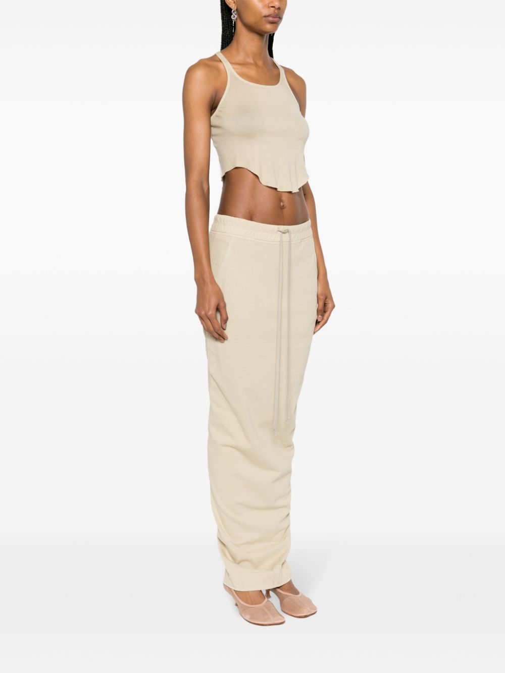 Rick Owens Drkshdw Asymmetric Cotton Cropped Top In Nude