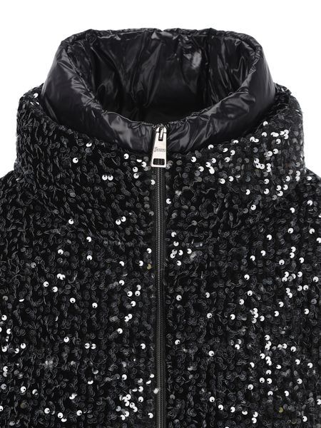 Herno Cape In Sequined Velvet And Nylon In Black
