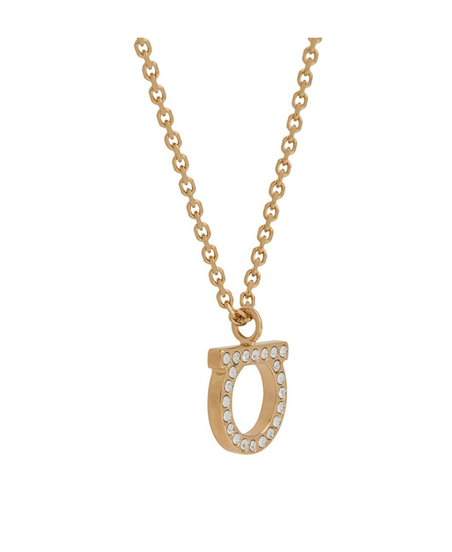 Shop Ferragamo Gancini Crystals Necklace In Yellow