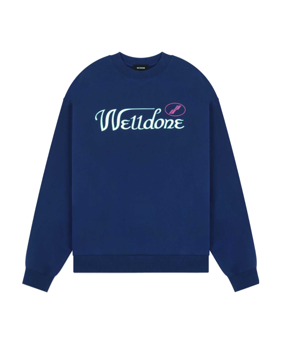 We11 Done Logo-print Cotton Sweatshirt In Blue