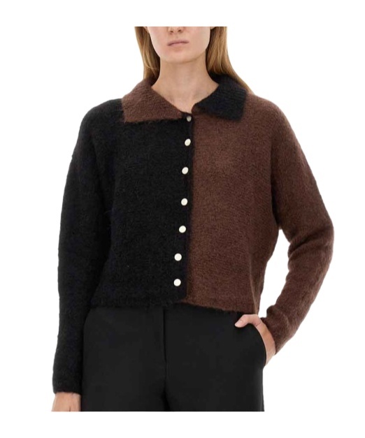Shop Alysi Two-toned Buttoned Knitted Cardigan In Black