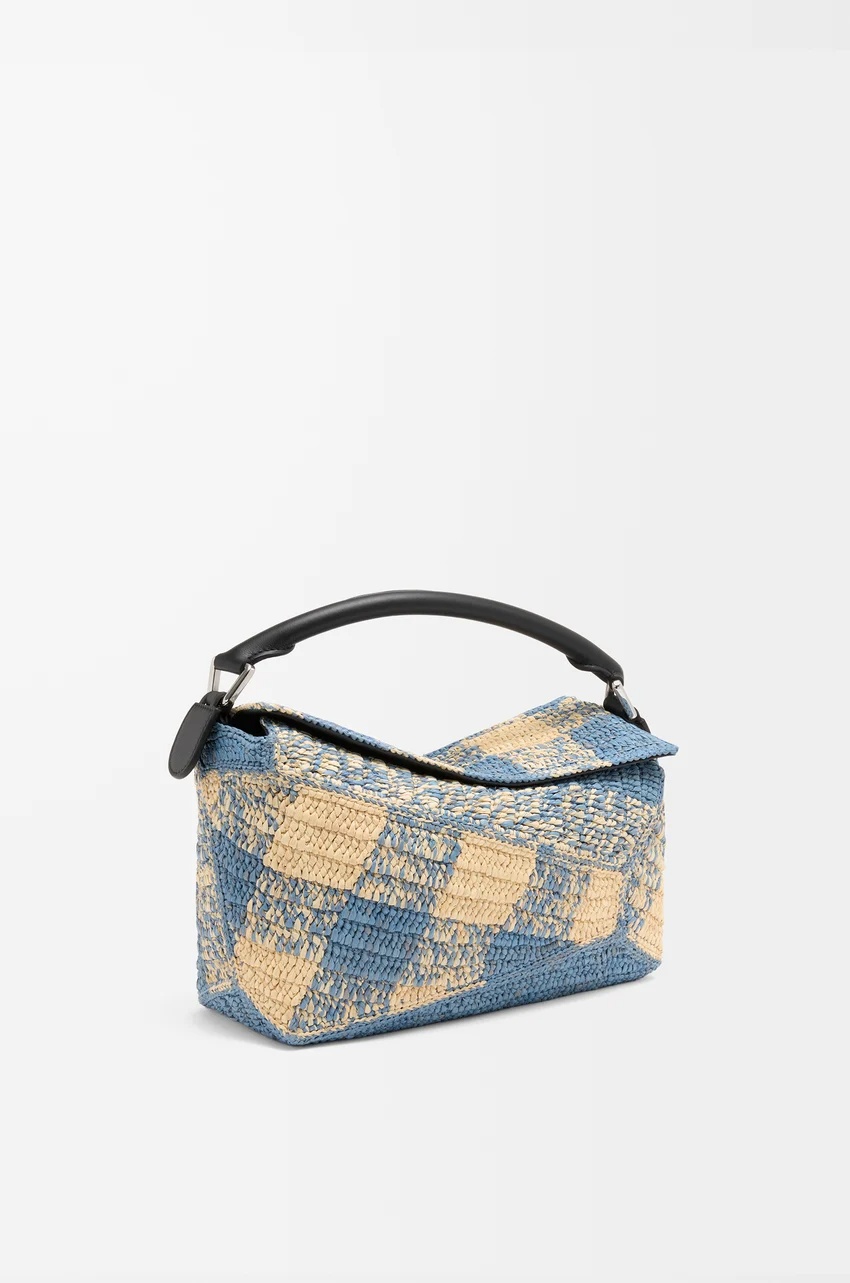Loewe Small Puzzle Edge Bag In Raffia And Calfskin