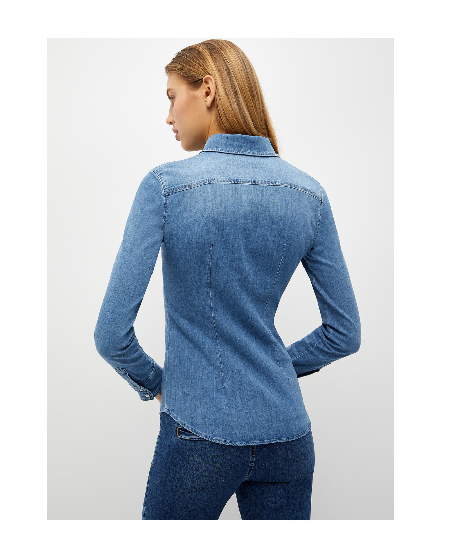Liu •jo Logo-embroidered Denim Shirt In Blue