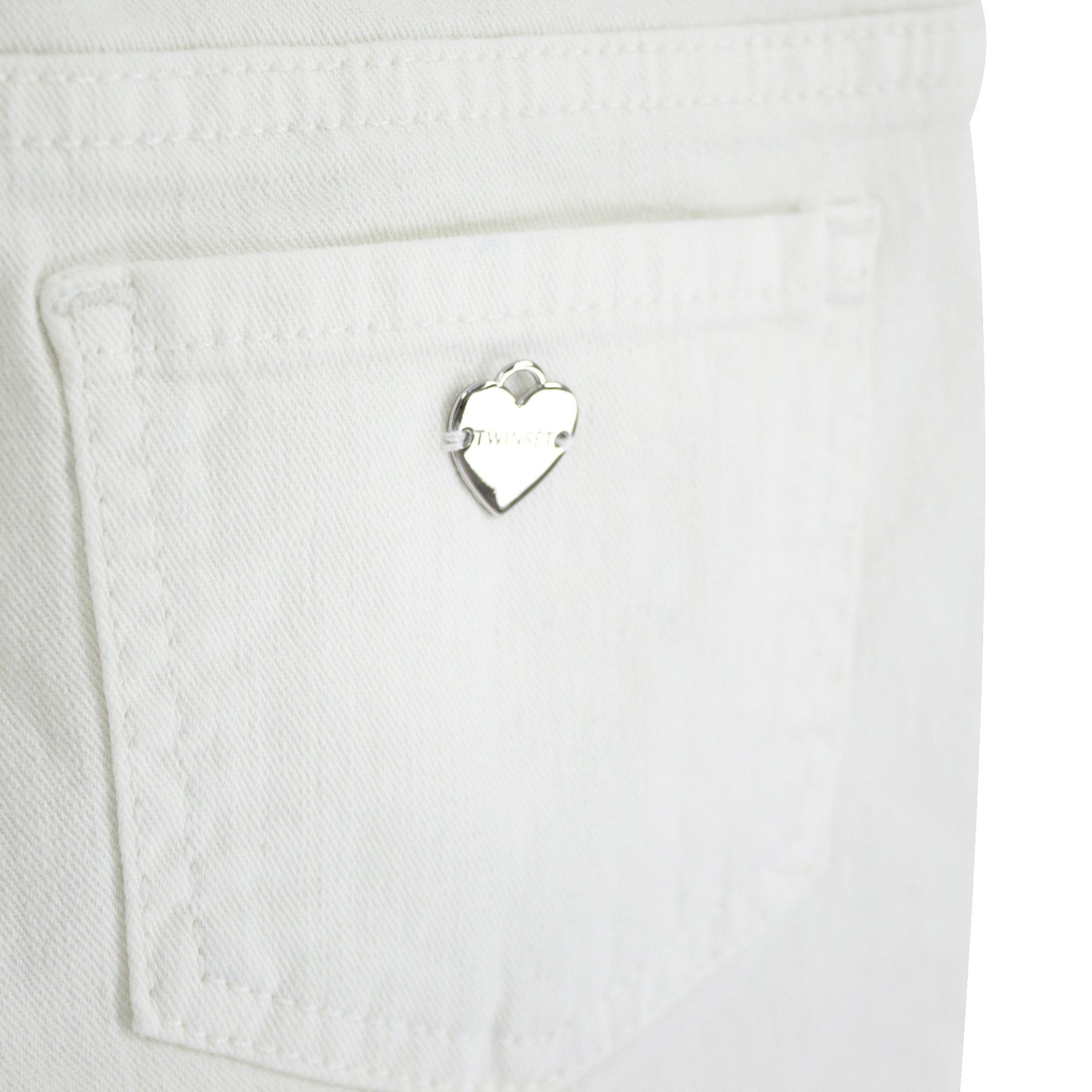 Twinset Twin Set Bambina Pantalone Bianco In Denim Di Cotone In White