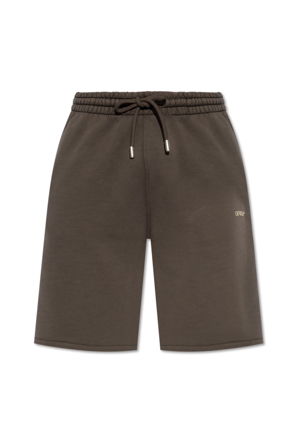 Off-white Arrow-print Cotton Track Shorts In Brown