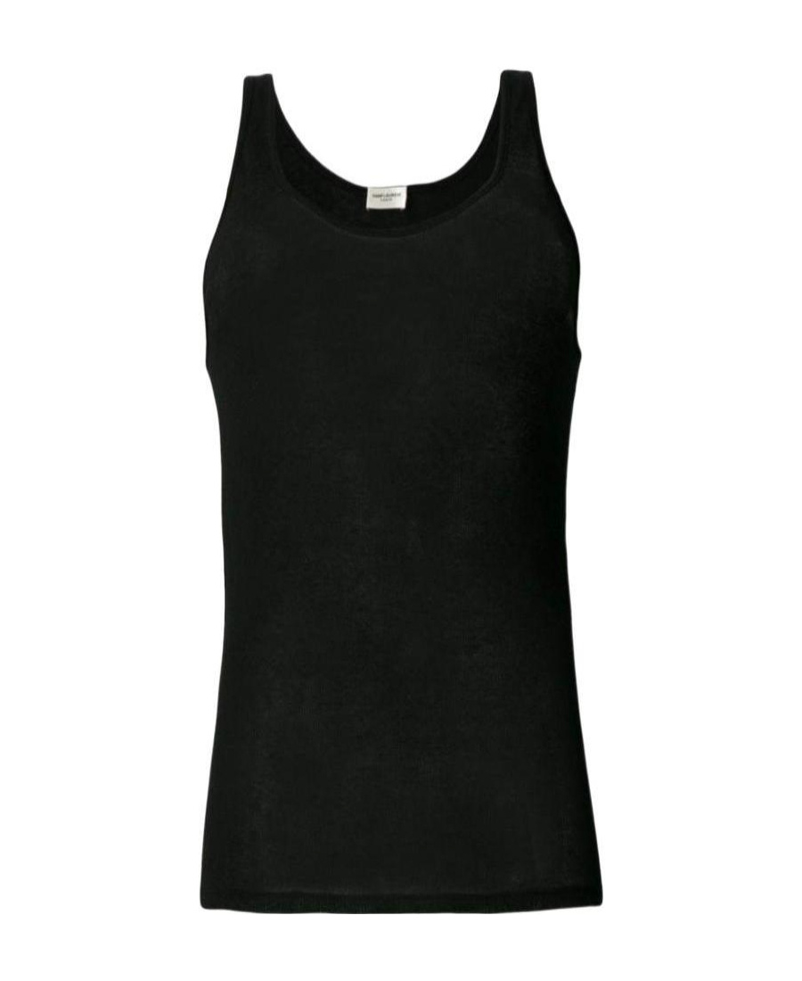 Saint Laurent Ribbed Scoop Neck Top In Black