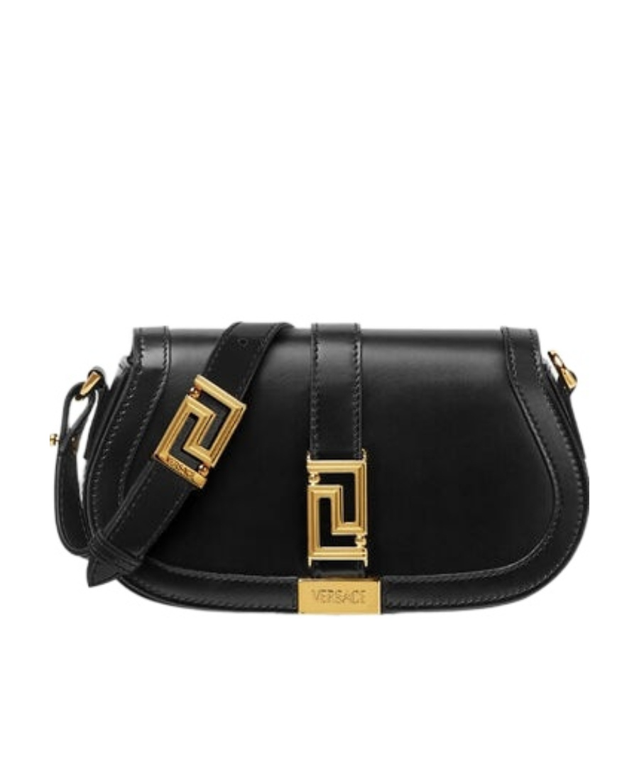 Versace Mini Greca Goddess Leather Shoulder Bag In Black