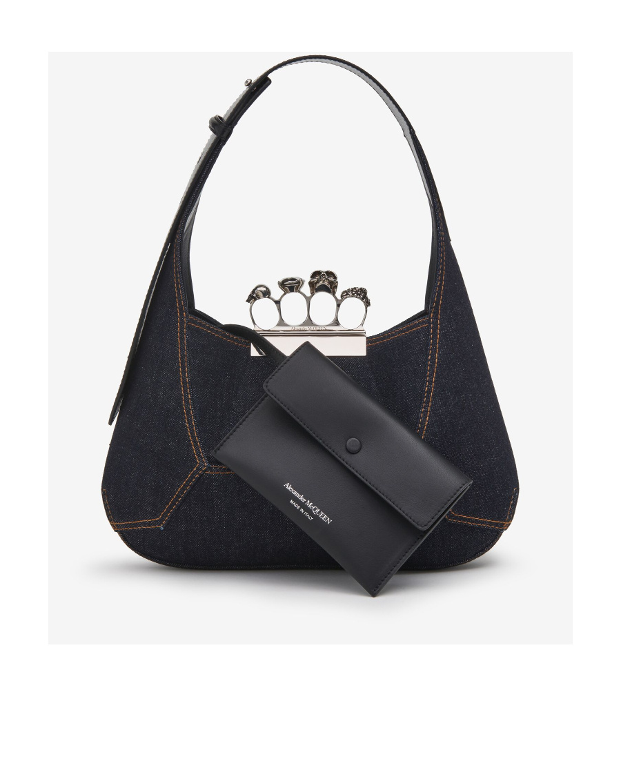 Alexander Mcqueen The Jewelled Denim Tote Bag In Blue