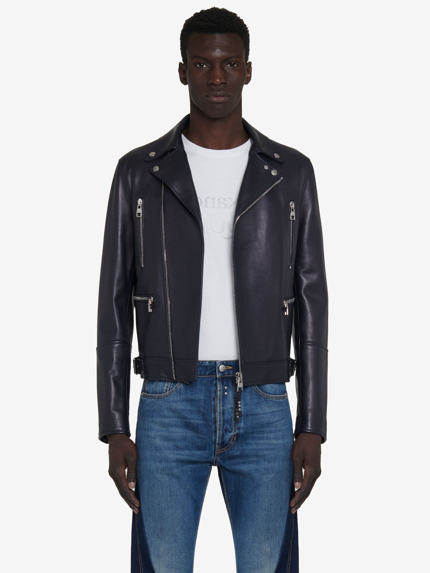 Shop Alexander Mcqueen Notched-lapels Leather Biker Jacket In Black