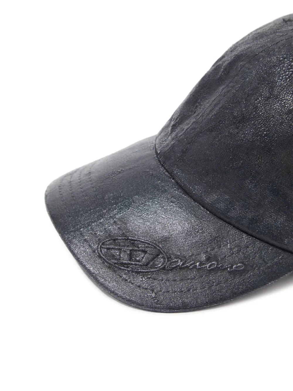 Shop Diesel Baseball Cap In Coated Denim In Black