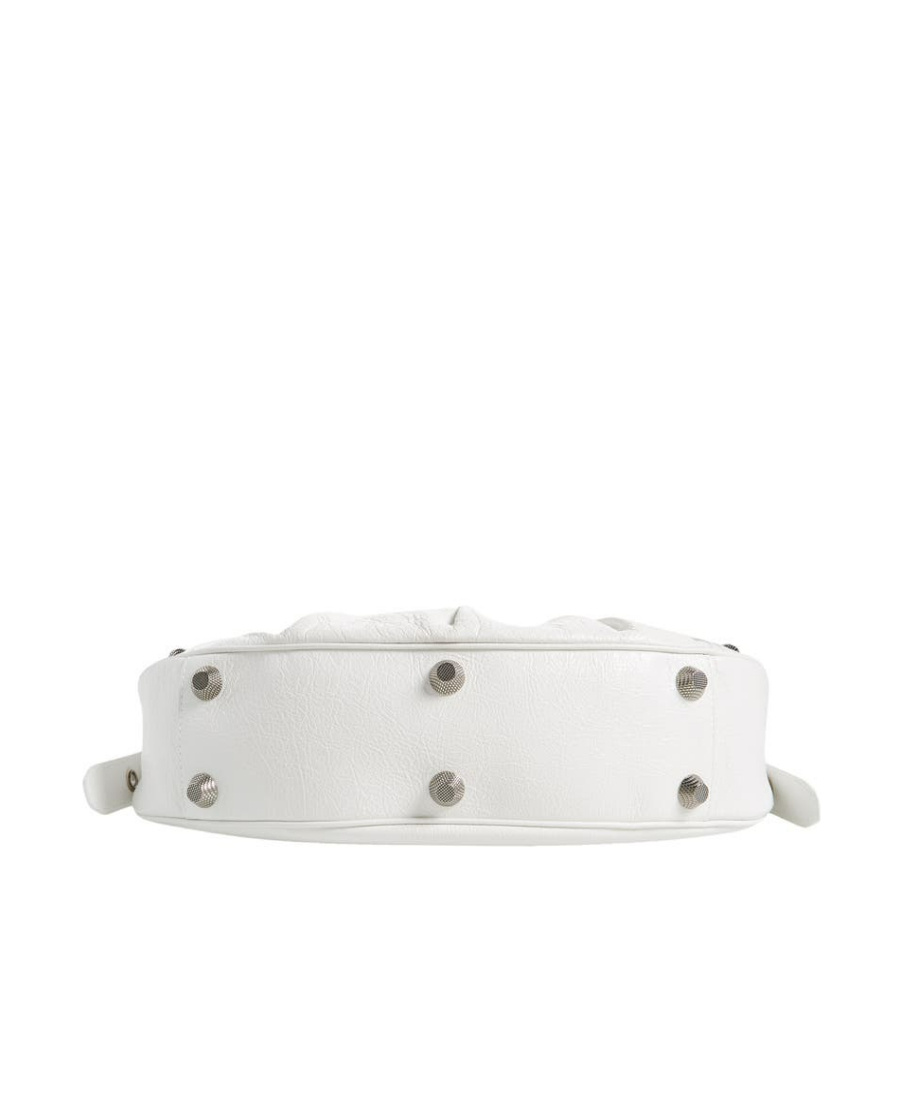 Balenciaga Green Leather Shoulder Handbag With Magnetic Closure And Metal Details In White