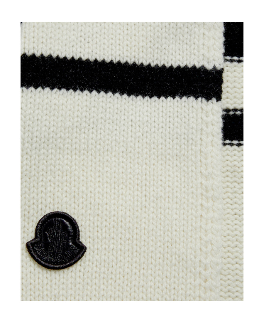 Moncler Logo-patch Striped Wool Scarf In White