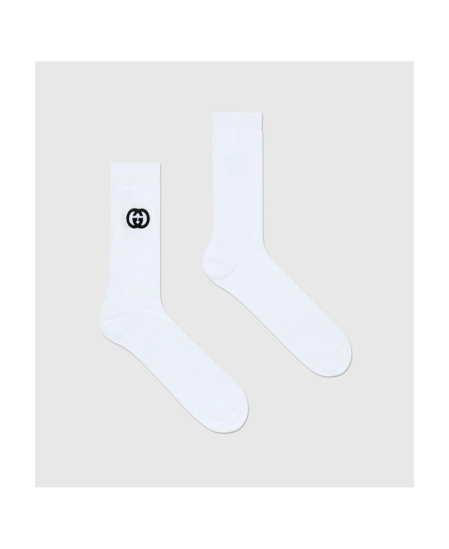 Gucci Interlocking-g Cotton Ankle Socks In White