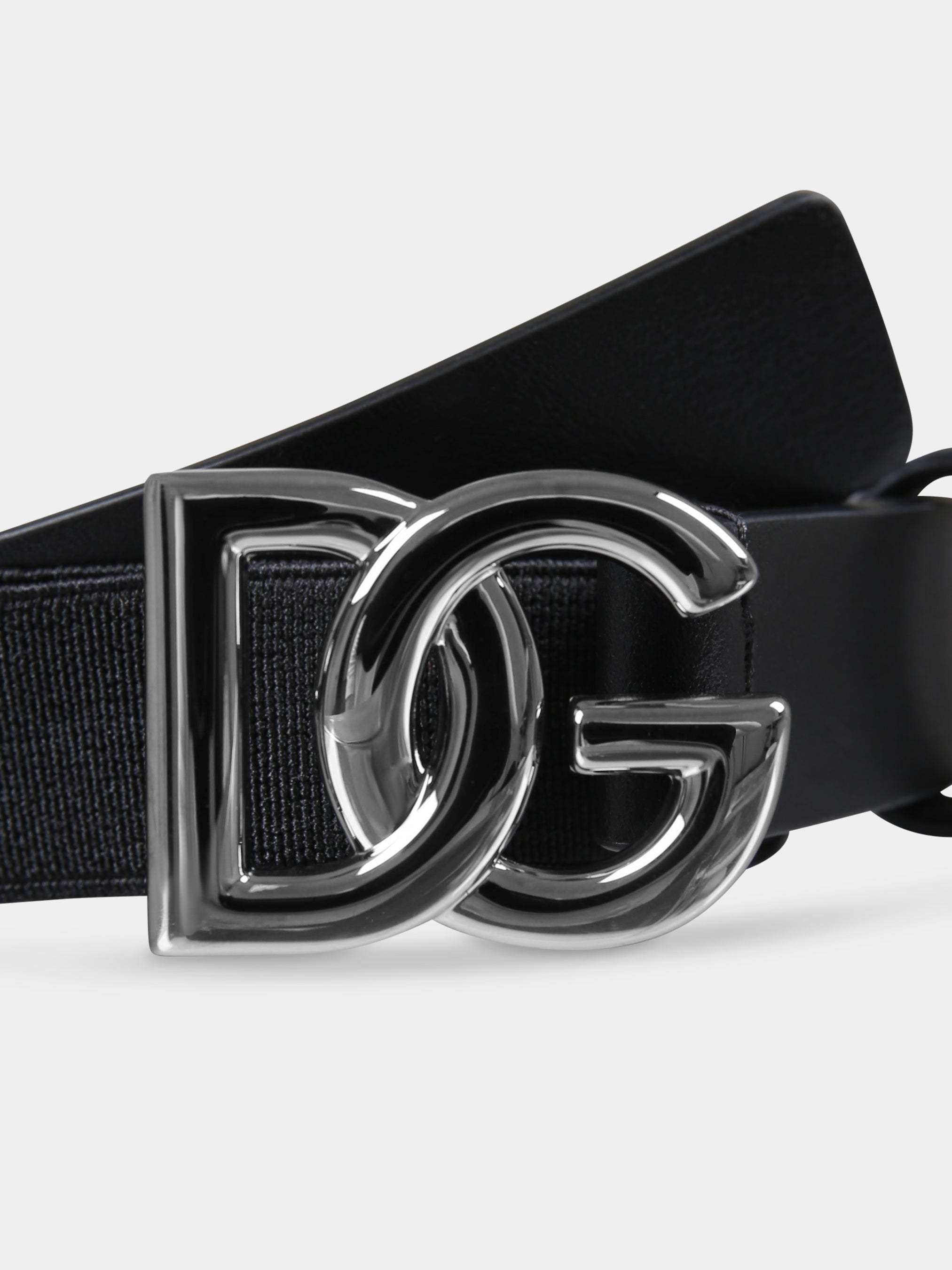 Dolce & Gabbana Dg Plaque Elasticated Belt In Black