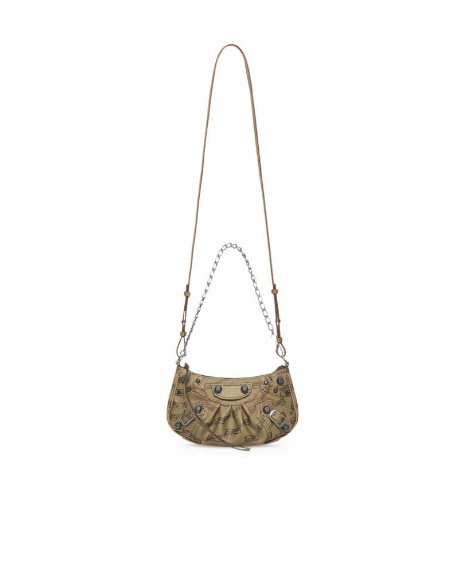 Balenciaga Green Leather Shoulder Handbag With Magnetic Closure And Metal Details In Brown